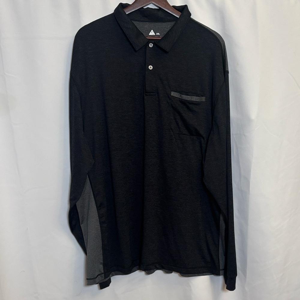 Men's Black and Gray Long Sleeve Polo 2XL Shirt Breathable Sporty